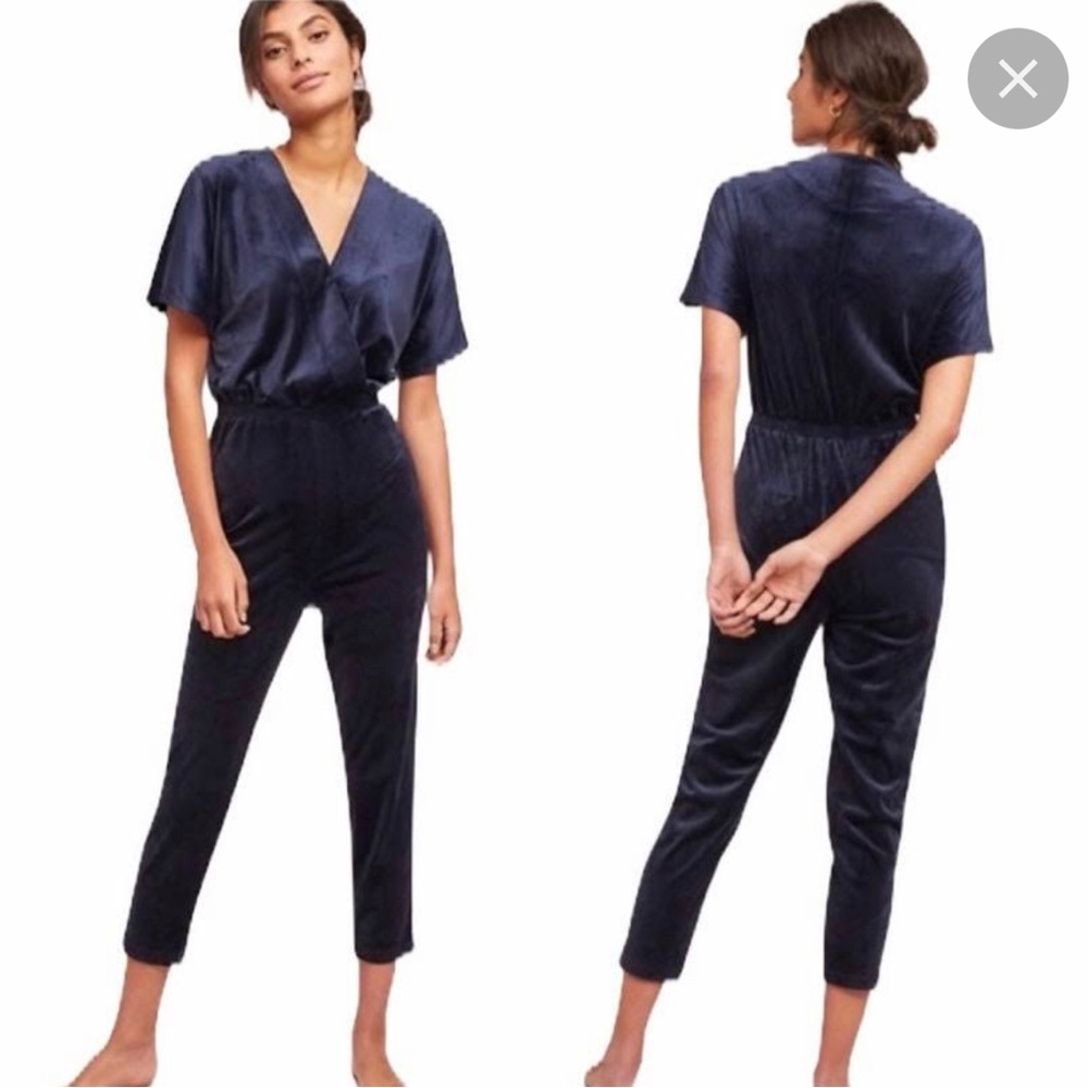 Anthro Saturday Sunday Luna Velvet Jumpsuit Navy L